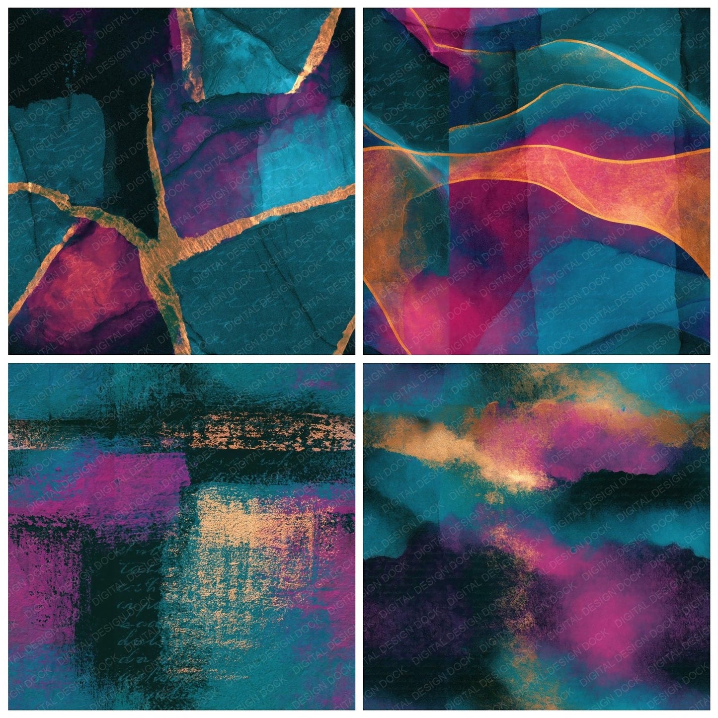 X-ray Teal Magenta Abstract Seamless Digital Paper Pack (DDD015264)
