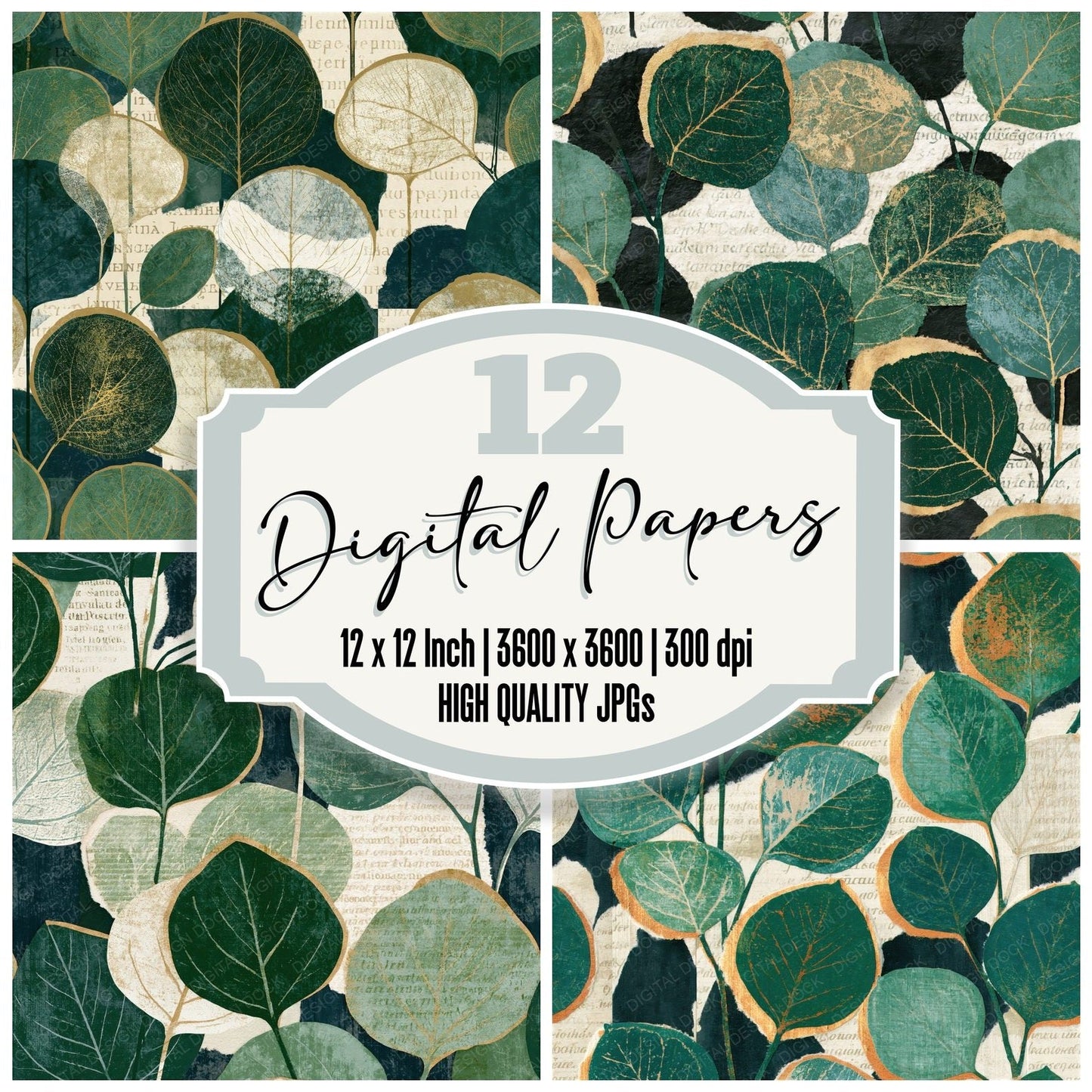Collage Eucalyptus Forest Bone Seamless Digital Paper Pack (DDD015266)
