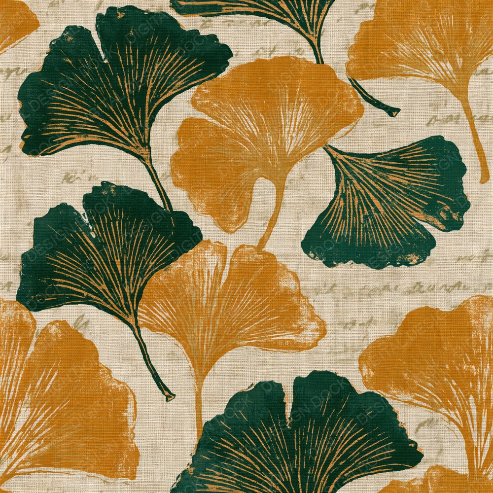 Indian Block Print Gingko Amber Forest Green Seamless Digital Paper Pack (DDD015270)