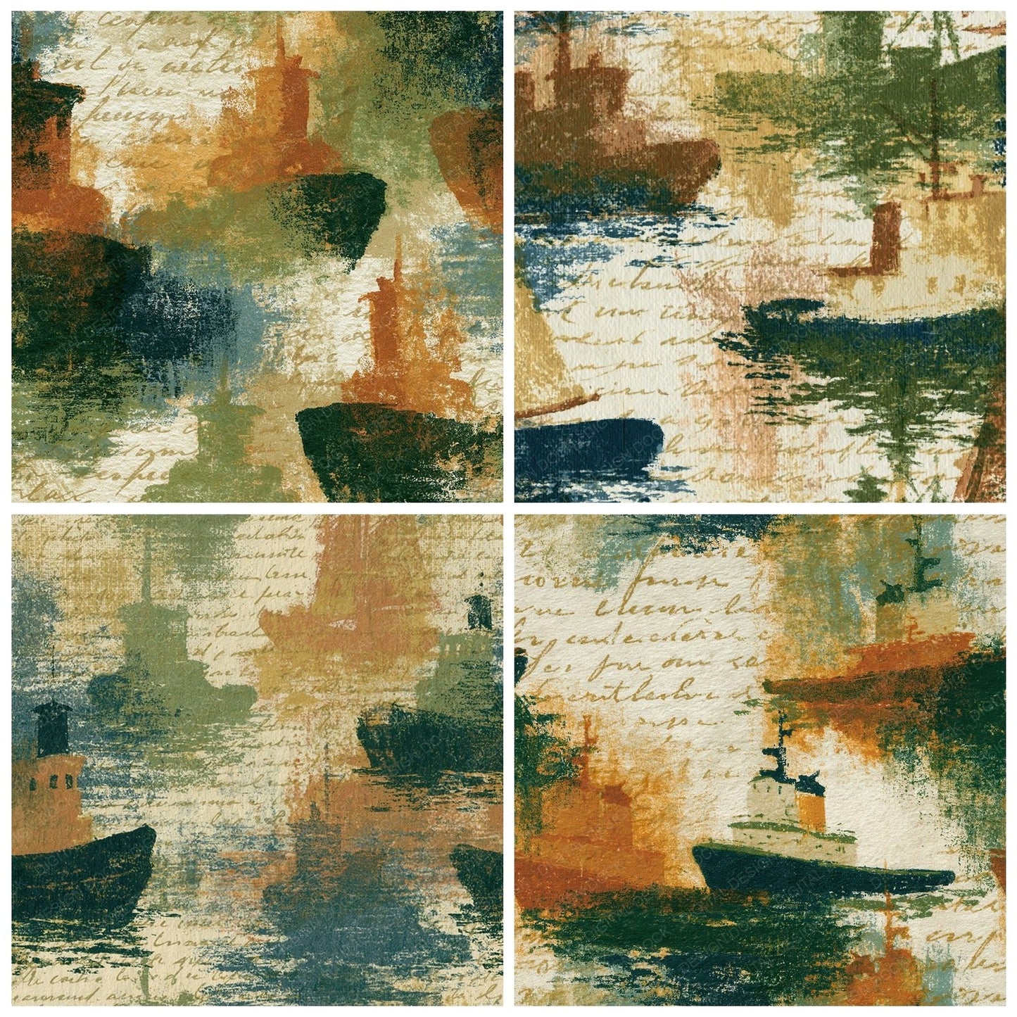 Monoprint Tug Boats Tobacco Moss Digital Paper Pack (DDD015274)