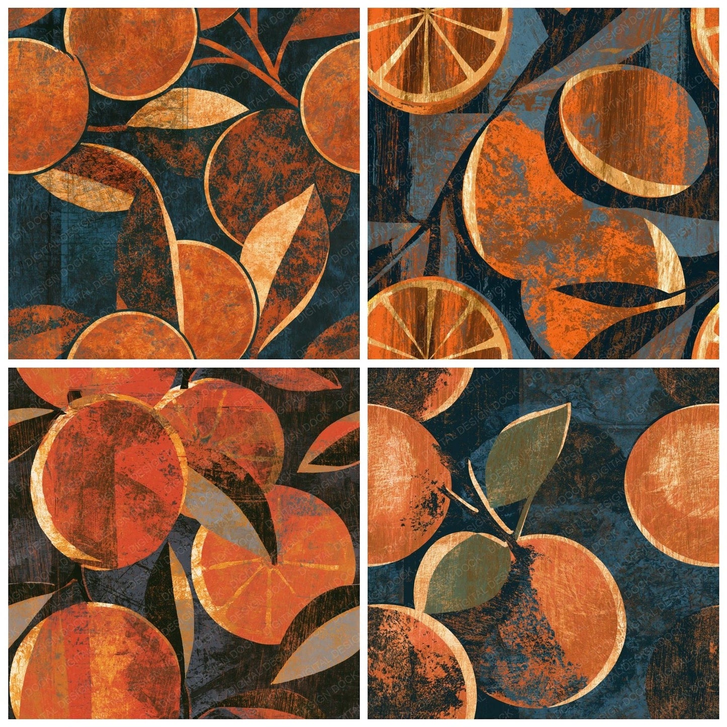 Woodcut Oranges Copper Rust Seamless Digital Paper Pack (DDD015284)