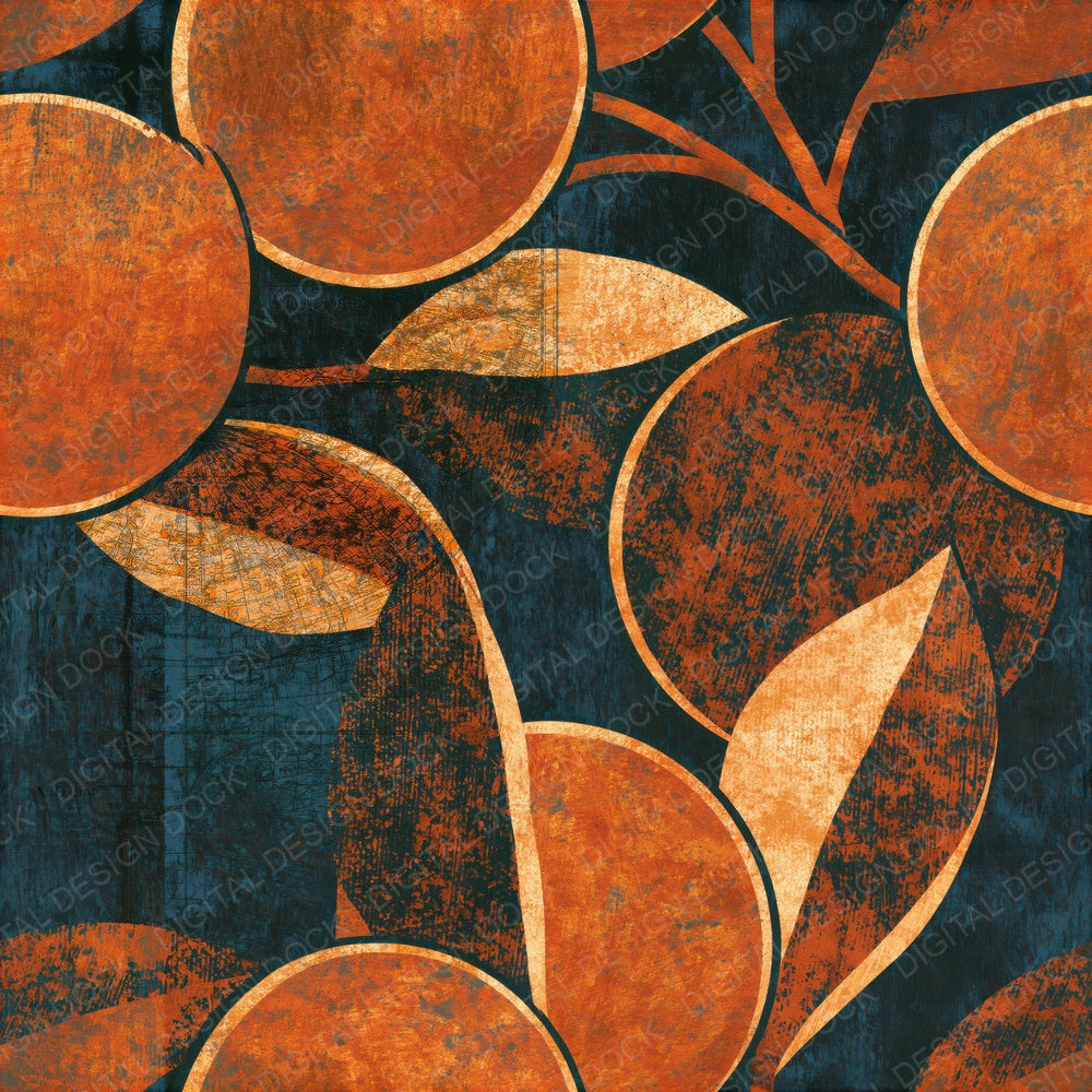 Woodcut Oranges Copper Rust Seamless Digital Paper Pack (DDD015284)