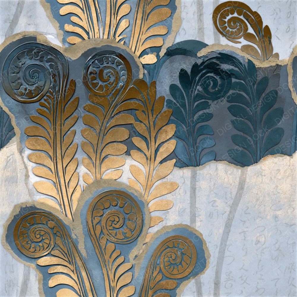 Collage Fiddlehead Fern Steel Seamless Digital Paper Pack (DDD015287)