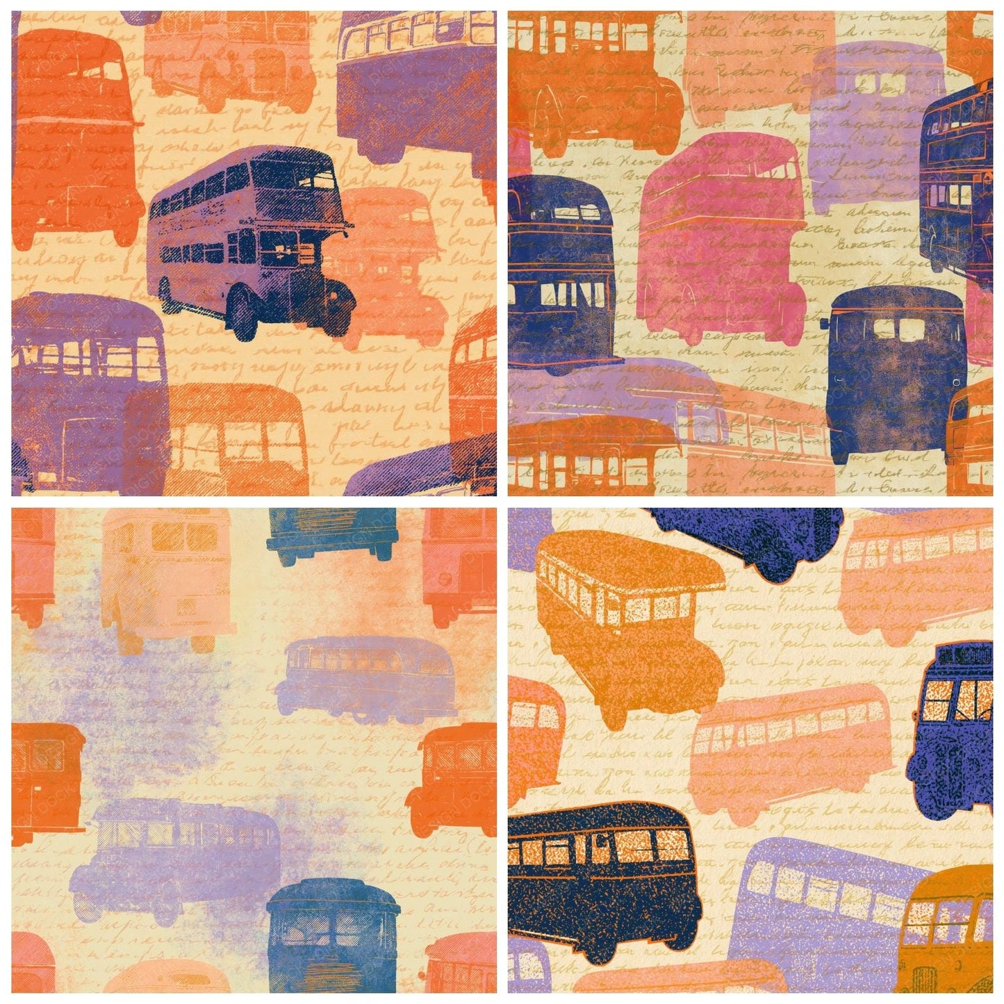 Egg Tempera Buses Tangerine Lavender Digital Paper Pack (DDD015289)