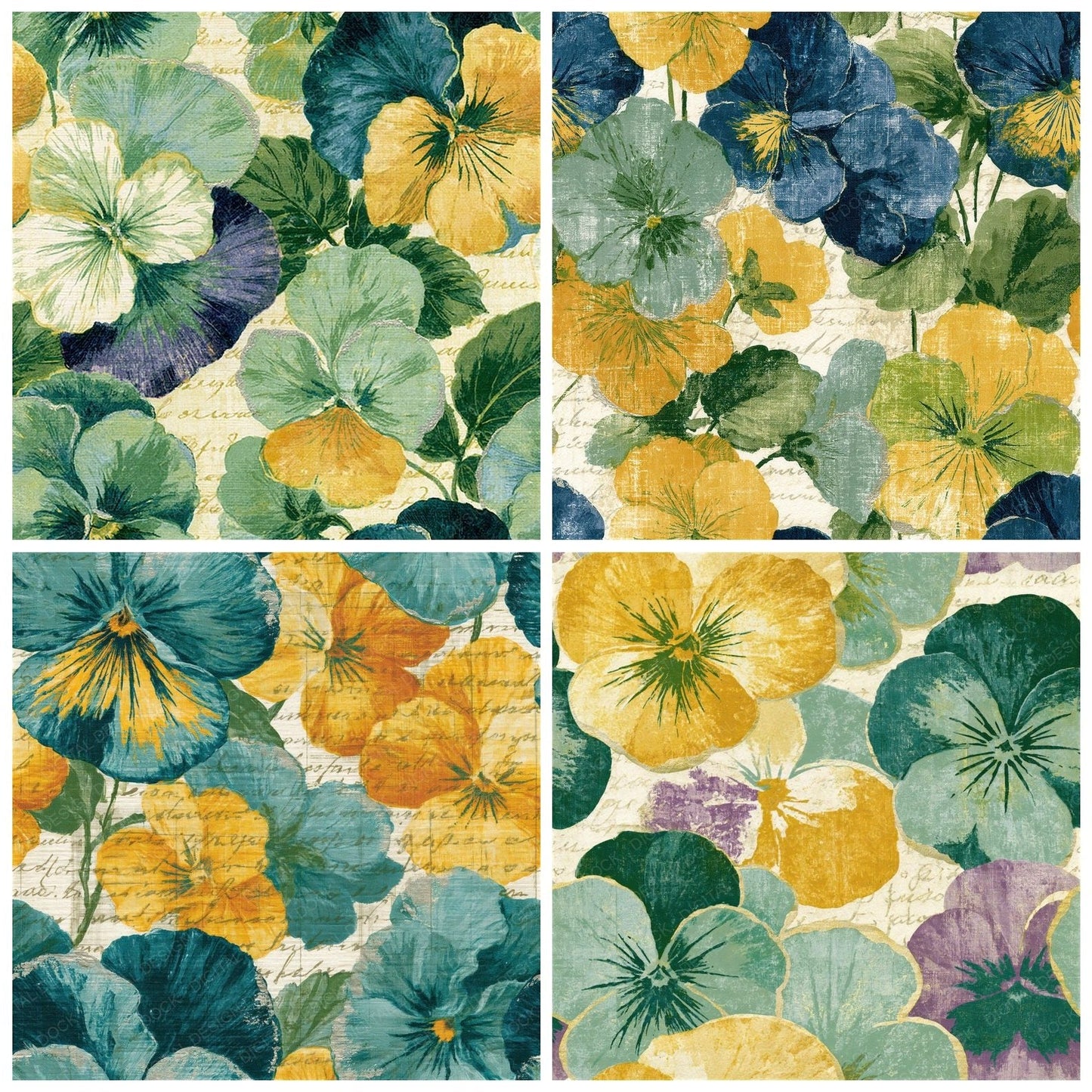 Monoprint Pansies Sage Primrose Seamless Digital Paper Pack (DDD015296)