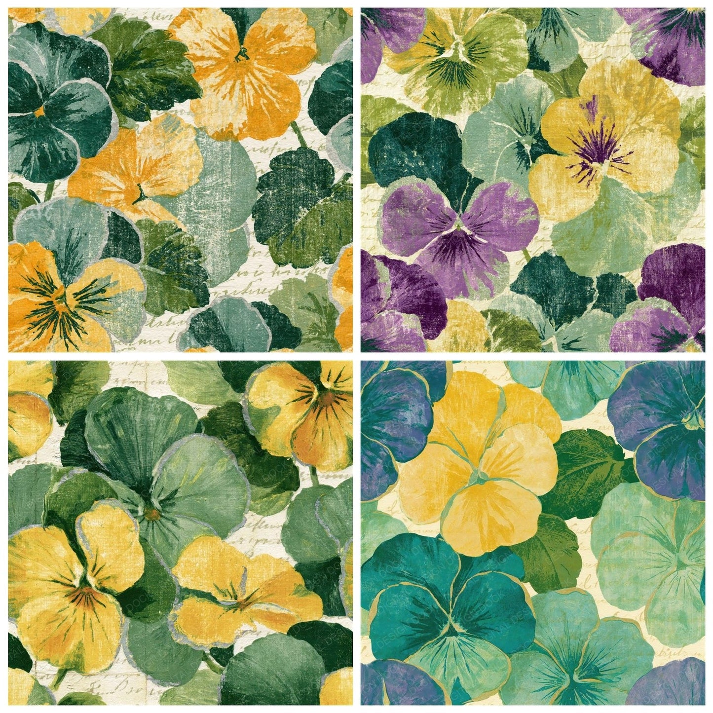 Monoprint Pansies Sage Primrose Seamless Digital Paper Pack (DDD015296)
