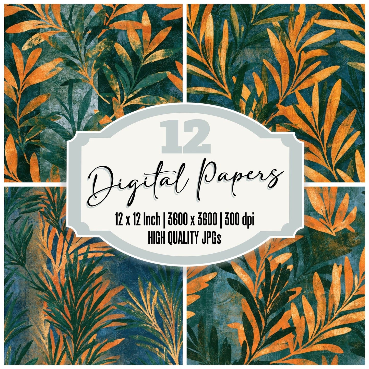 Monoprint Rosemary Amber Forest Green Seamless Digital Paper Pack (DDD015297)