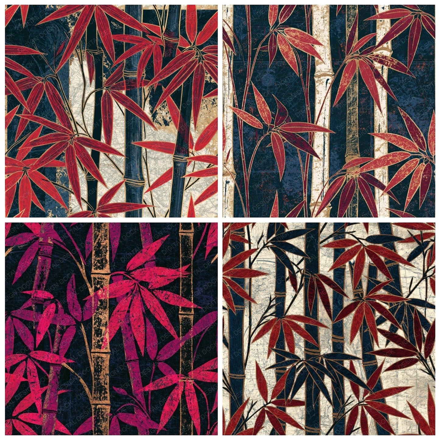 Scratchboard Bamboo Cherry Ivory Seamless Digital Paper Pack (DDD015299)