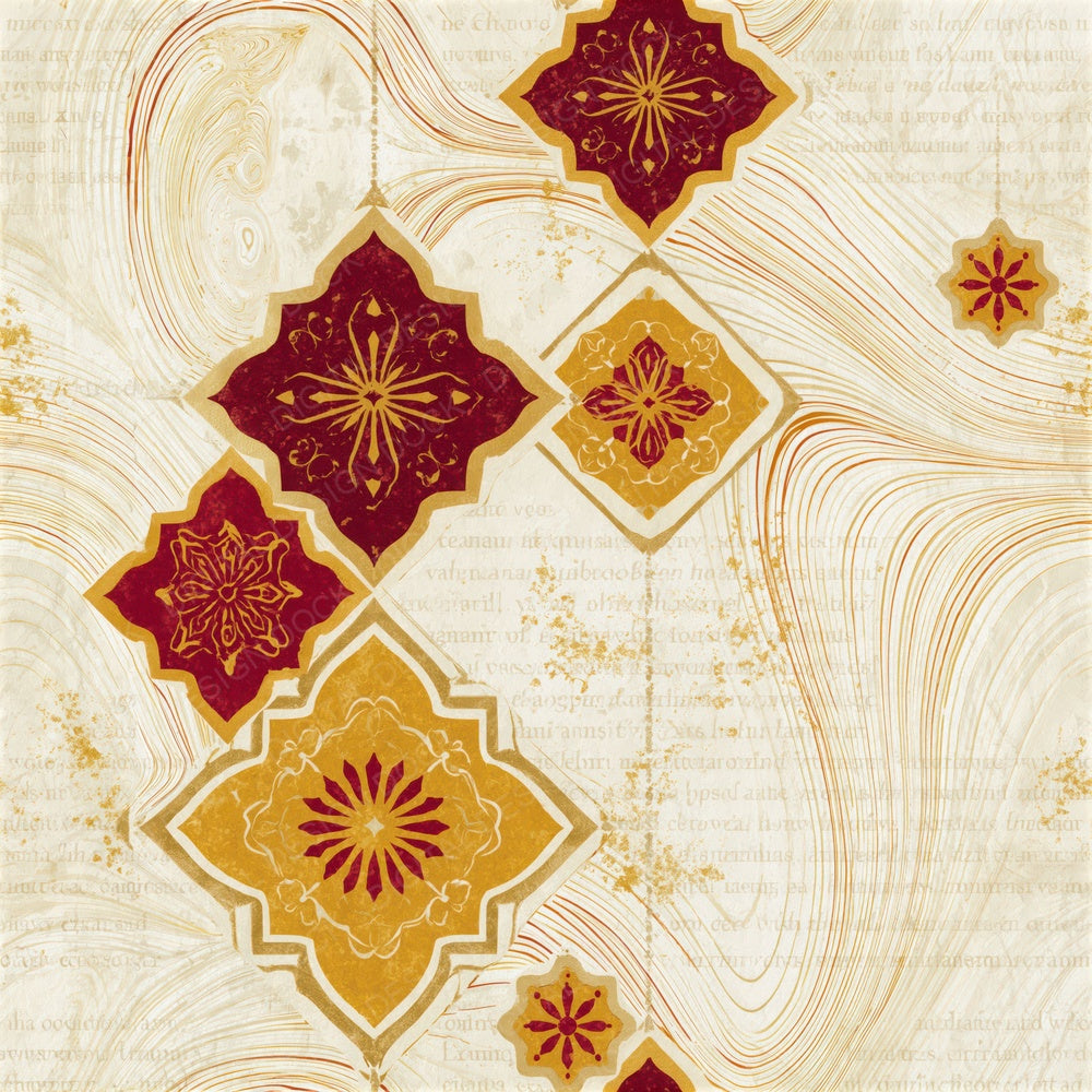 Suminagashi Moroccan Tilework Curry Pomegranate Seamless Digital Paper Pack (DDD015301)