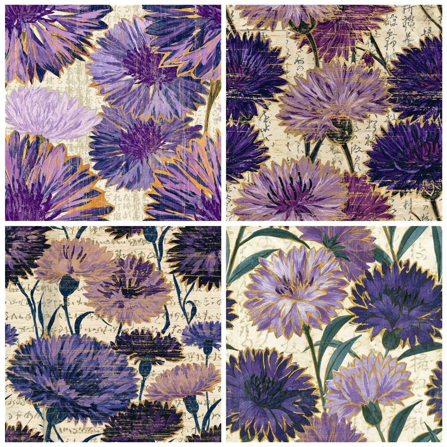 Woodcut Cornflowers Amethyst Seamless Digital Paper Pack (DDD015304)