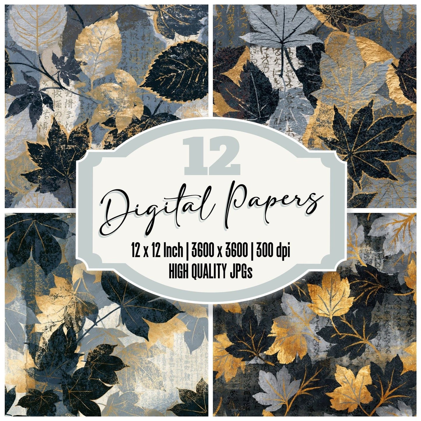 Collage Autumn Leaves Storm Grey Seamless Digital Paper Pack (DDD015308)
