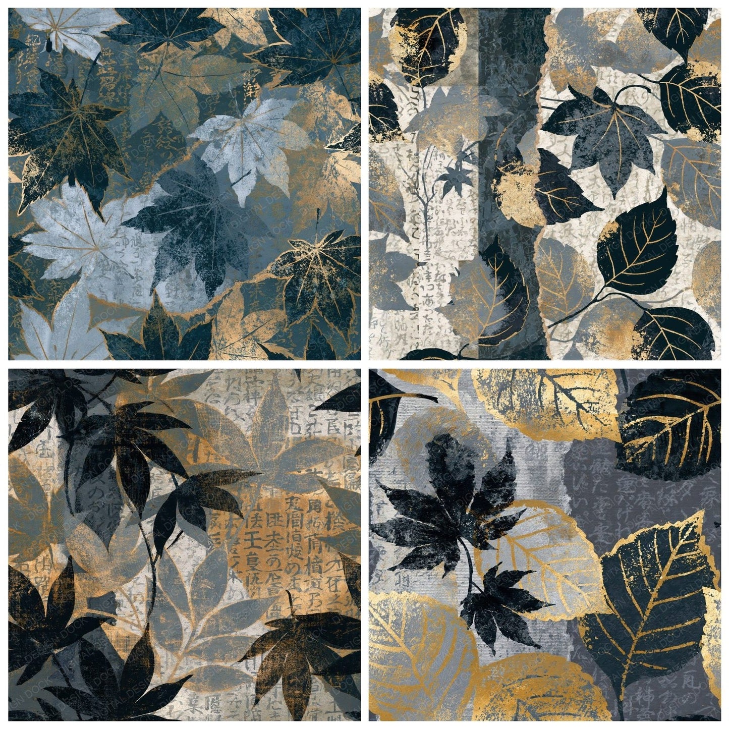 Collage Autumn Leaves Storm Grey Seamless Digital Paper Pack (DDD015308)