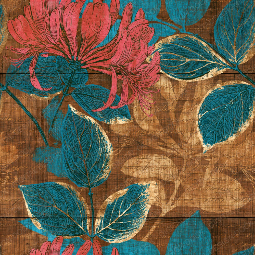 Pyrography Honeysuckle Pink Turquoise Seamless Digital Paper Pack (DDD015310)