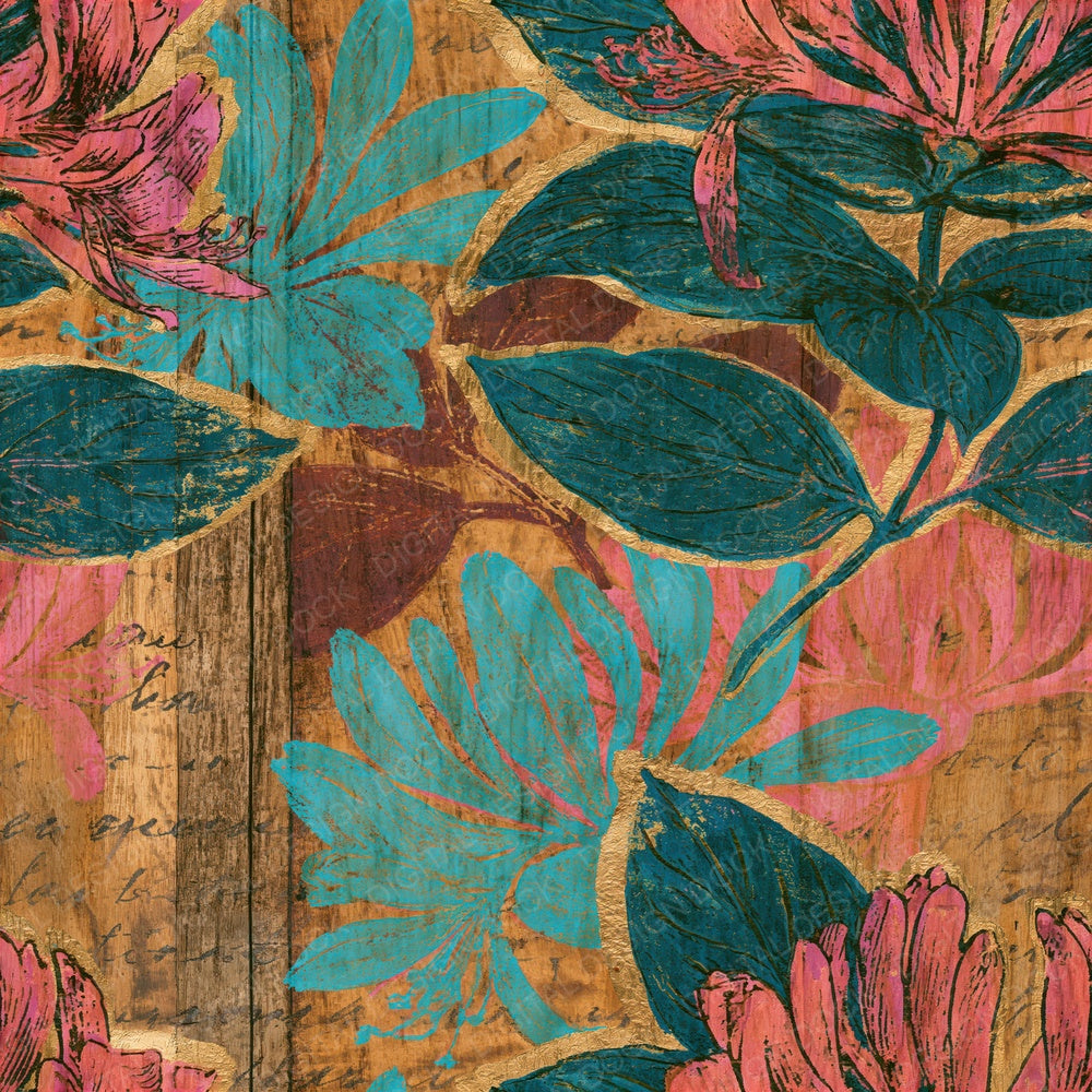 Pyrography Honeysuckle Pink Turquoise Seamless Digital Paper Pack (DDD015310)