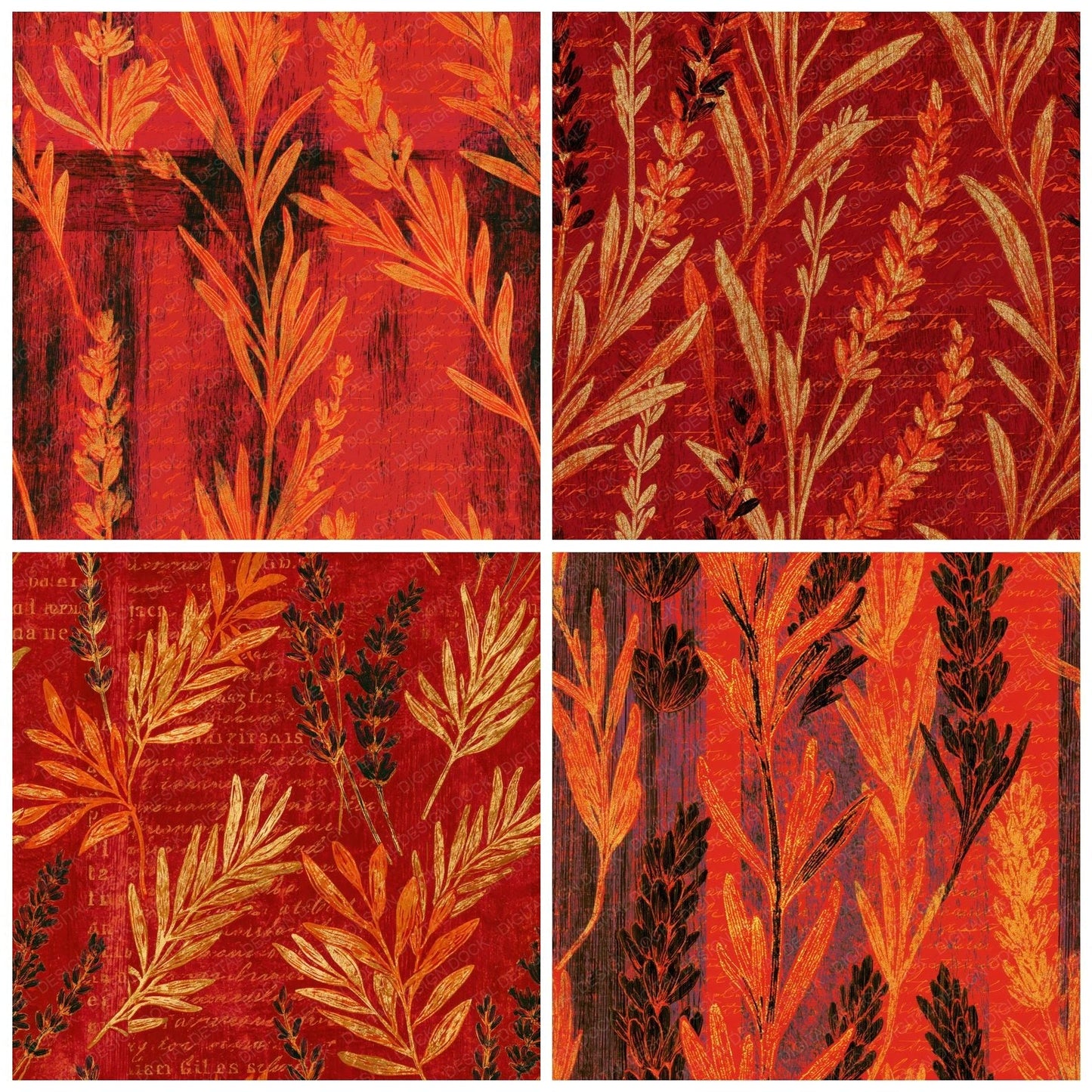Pyrography Lavender Persimmon Seamless Digital Paper Pack (DDD015311)