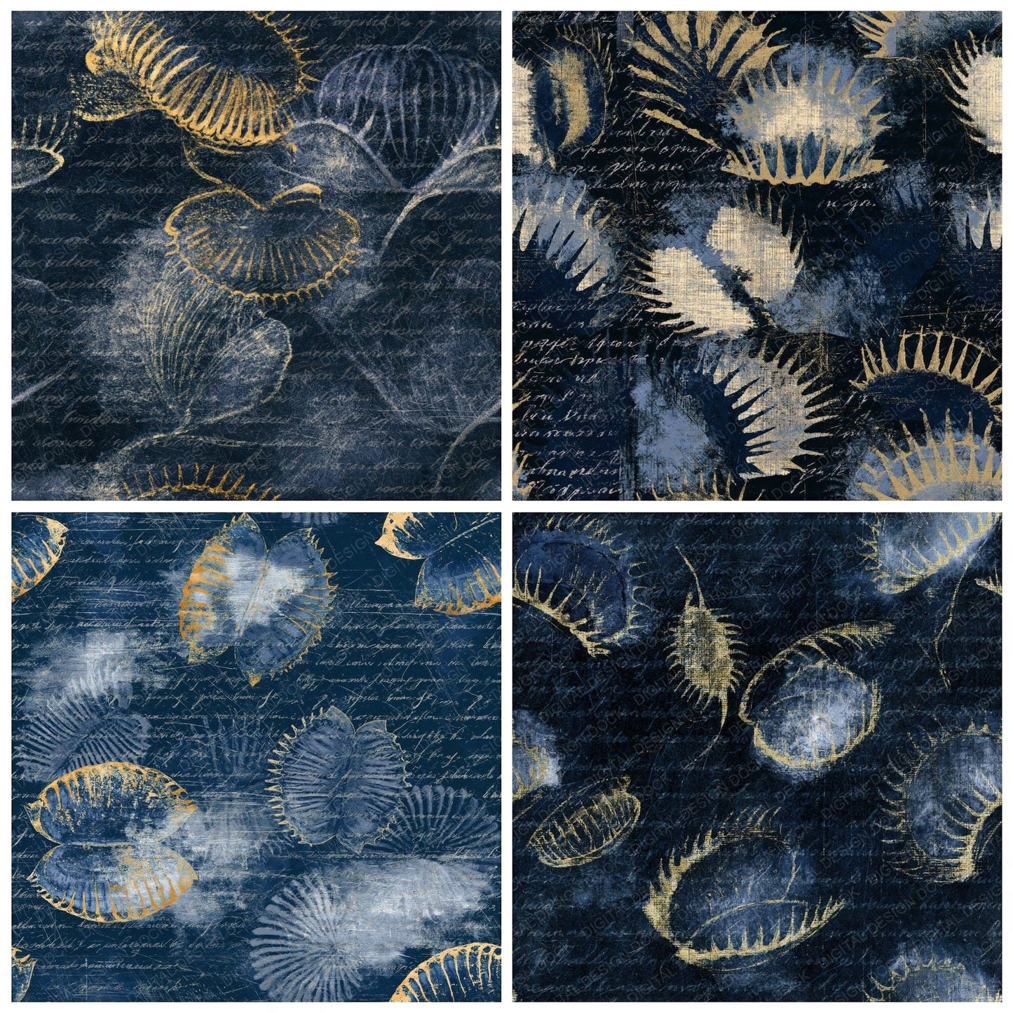 Scratchboard Venus Flytrap Navy Seamless Digital Paper Pack (DDD015315)