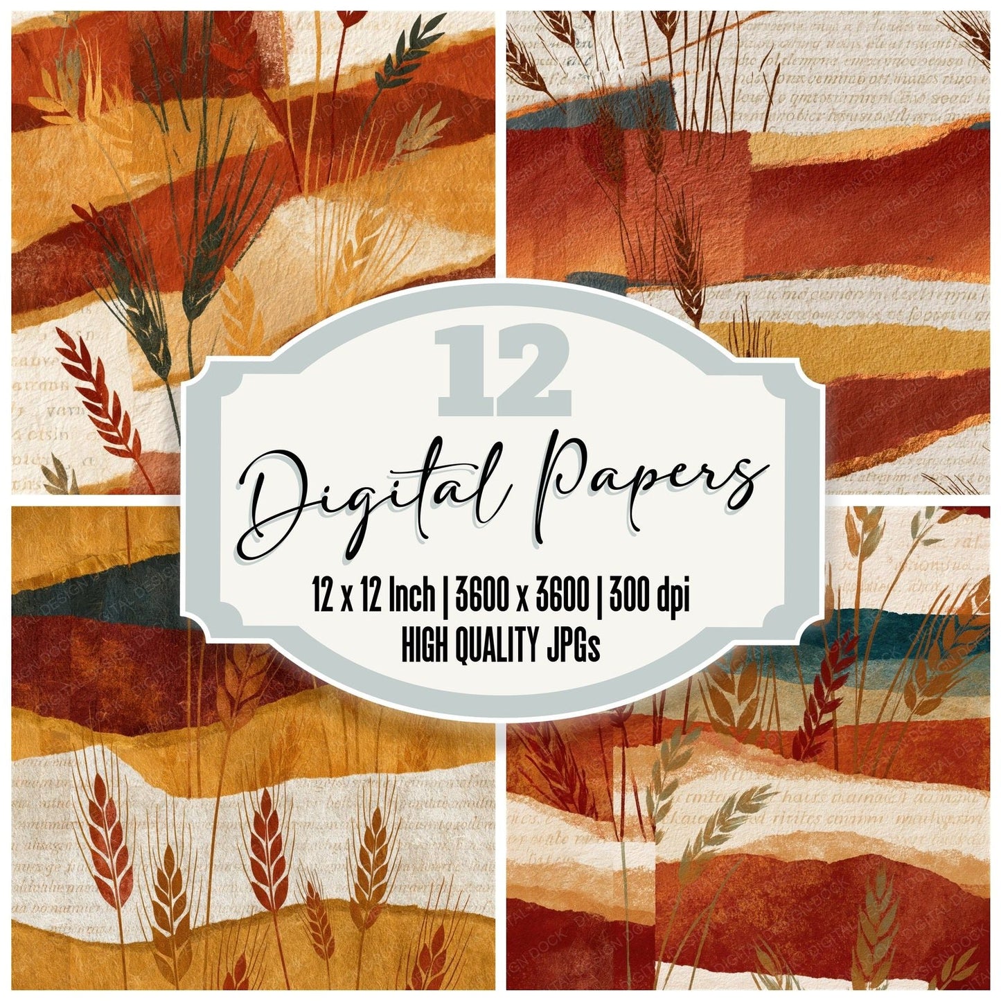 Torn Paper Wheat Rust Ochre Seamless Digital Paper Pack (DDD015318)