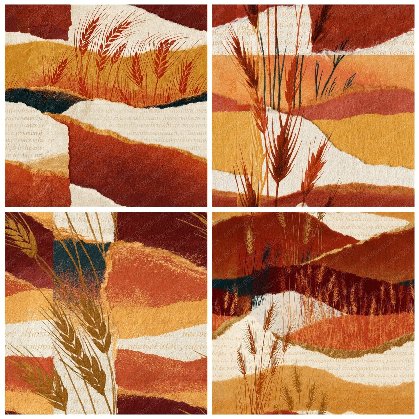 Torn Paper Wheat Rust Ochre Seamless Digital Paper Pack (DDD015318)