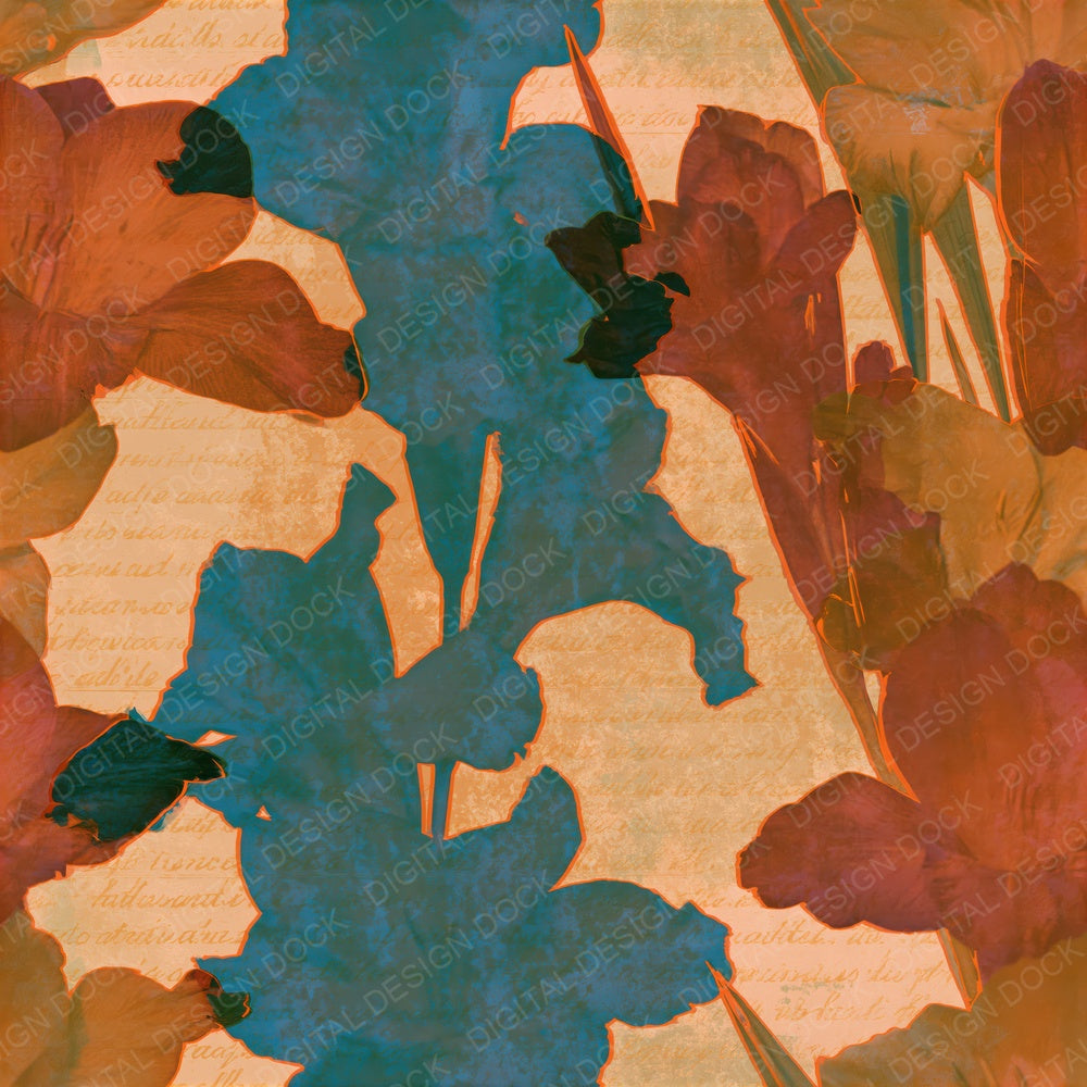 Infrared Gladioli Rust Turquoise Seamless Digital Paper Pack (DDD015327)
