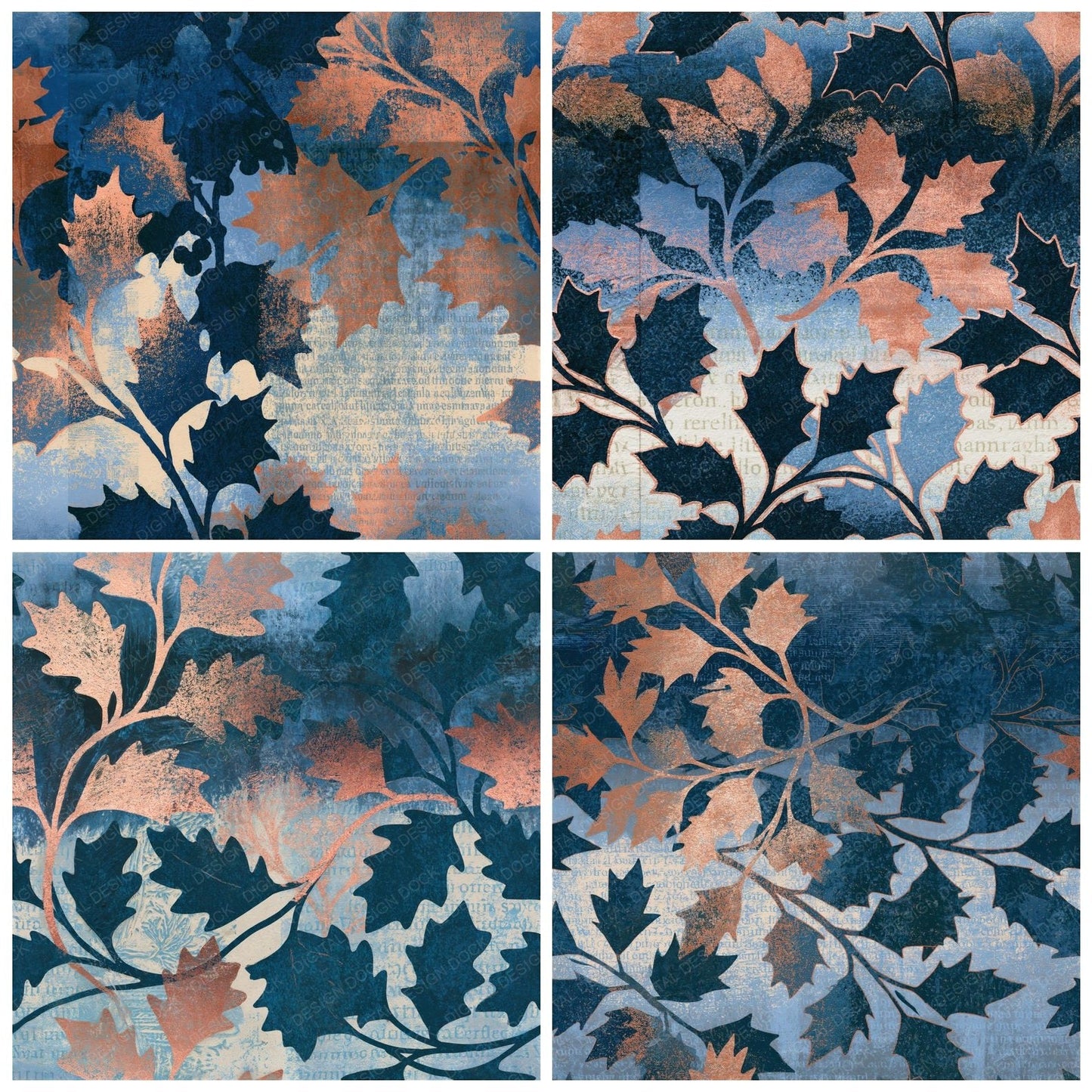 Monoprint Holly Navy Bone Seamless Digital Paper Pack (DDD015330)
