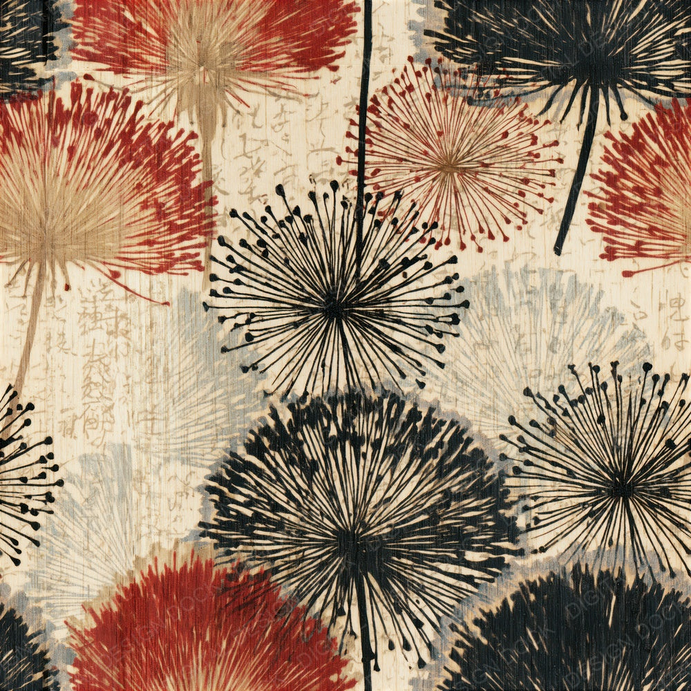 Pyrography Dandelion Oxblood Bone Seamless Digital Paper Pack (DDD015332)