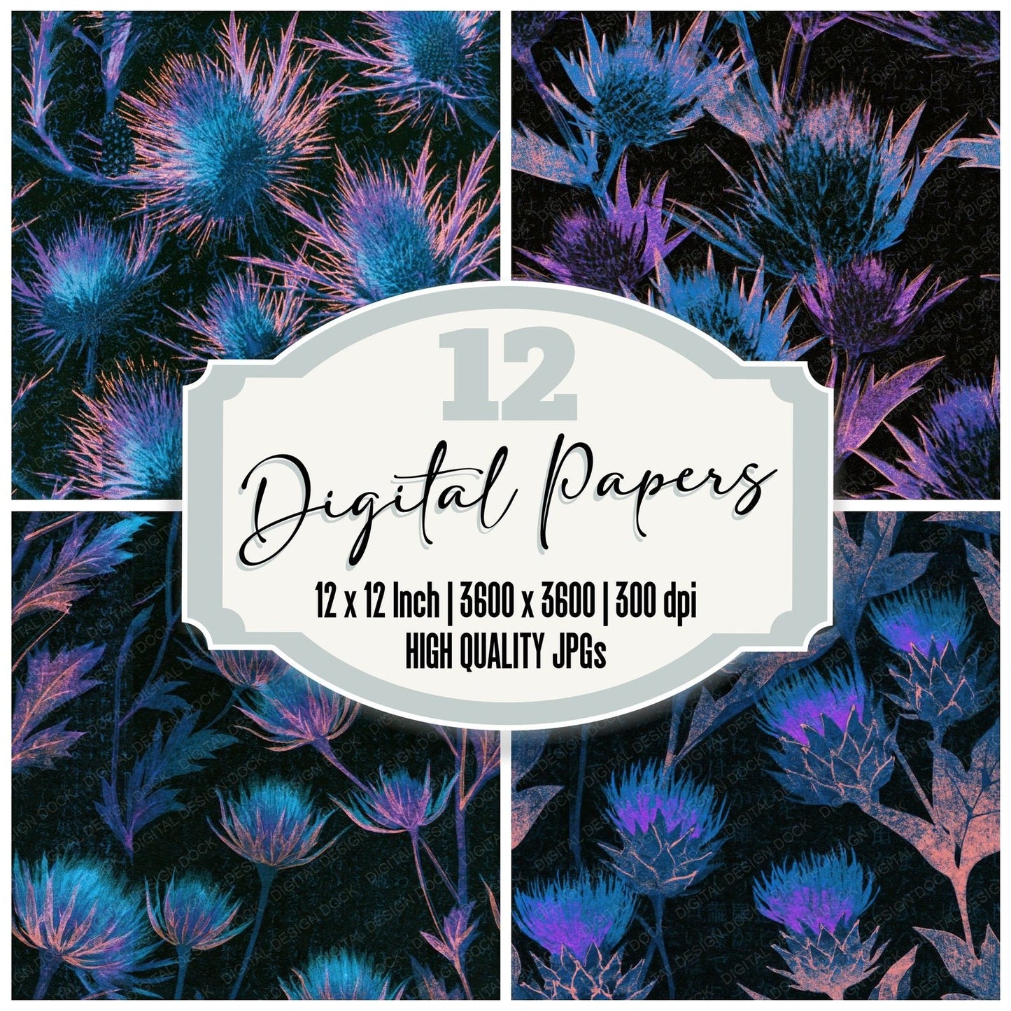 Risograph Thistle Cyan Violet Seamless Digital Paper Pack (DDD015334)