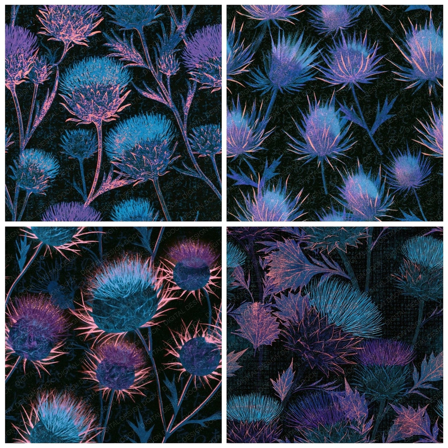 Risograph Thistle Cyan Violet Seamless Digital Paper Pack (DDD015334)