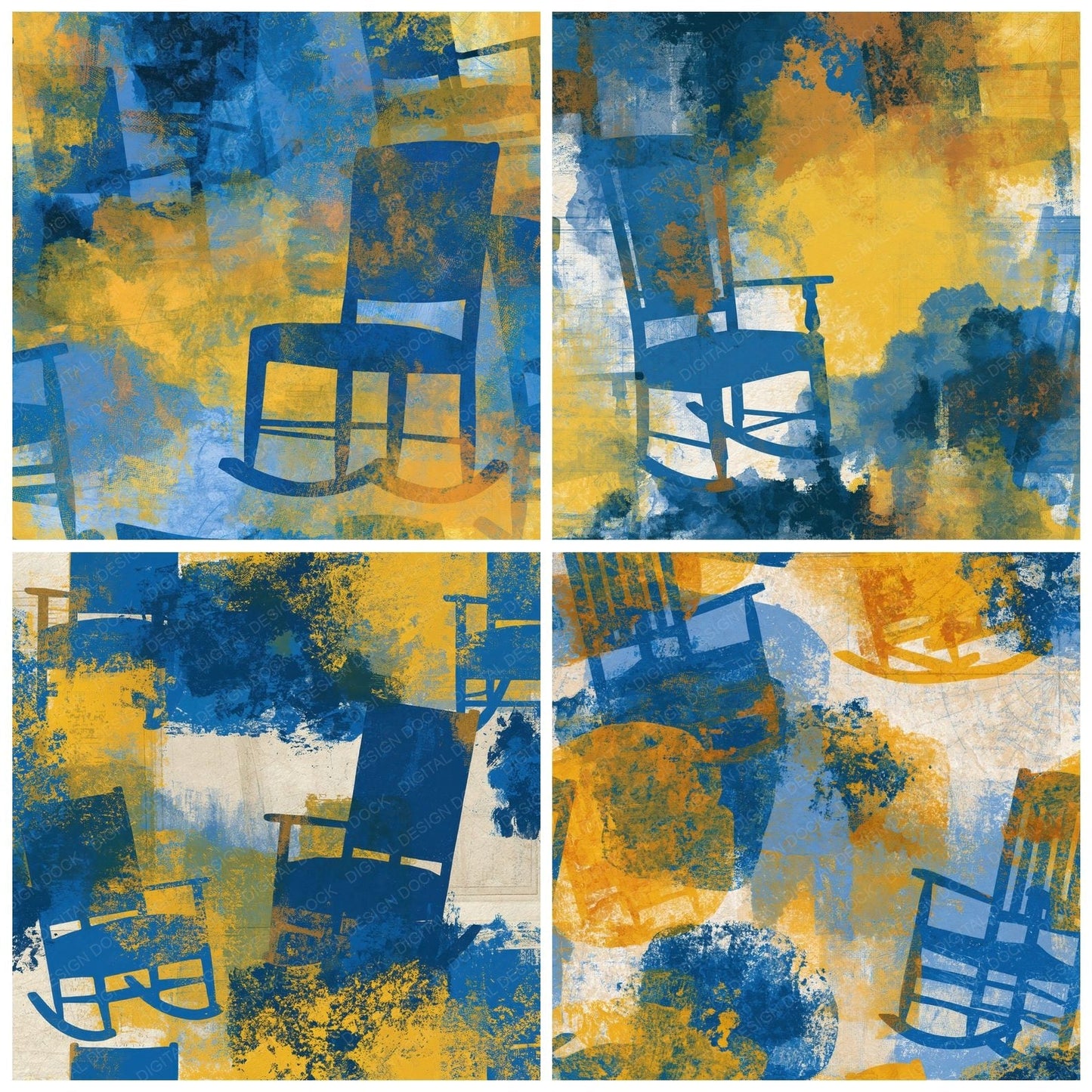 Egg Tempera Rocking Chairs Cobalt Lemon Digital Paper Pack (DDD015348)