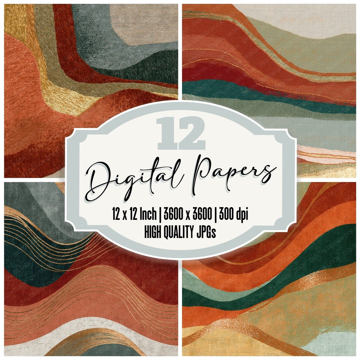 Embroidery Terracotta Sage Tonal Digital Paper Pack (DDD015349)