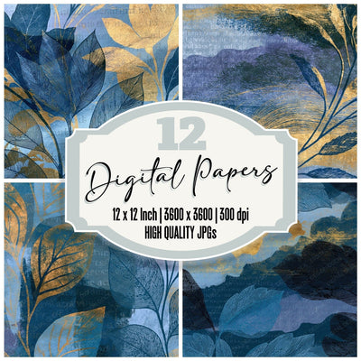Engraving Icy Blue Slate Indigo Tonal Digital Paper Pack (DDD015350)