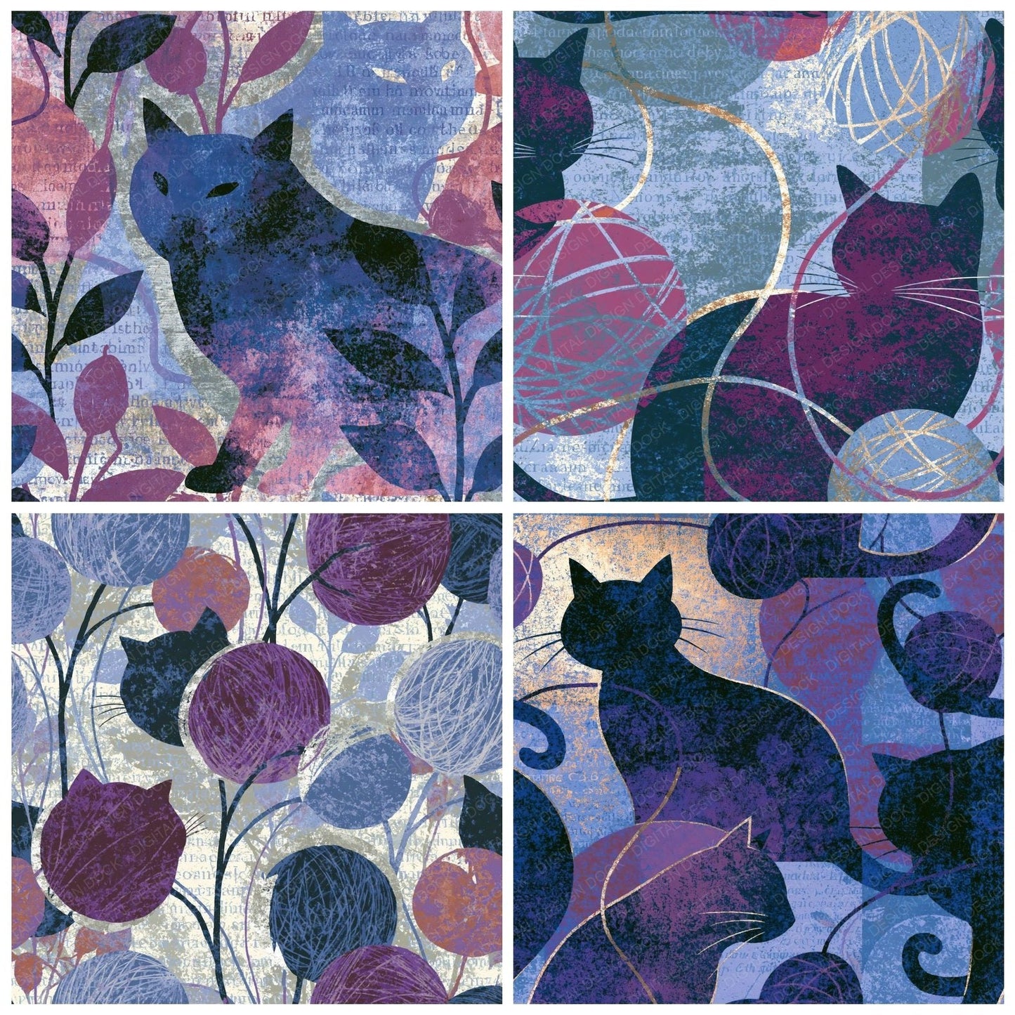 Infrared Cats Yarn Periwinkle Digital Paper Pack (DDD015354)