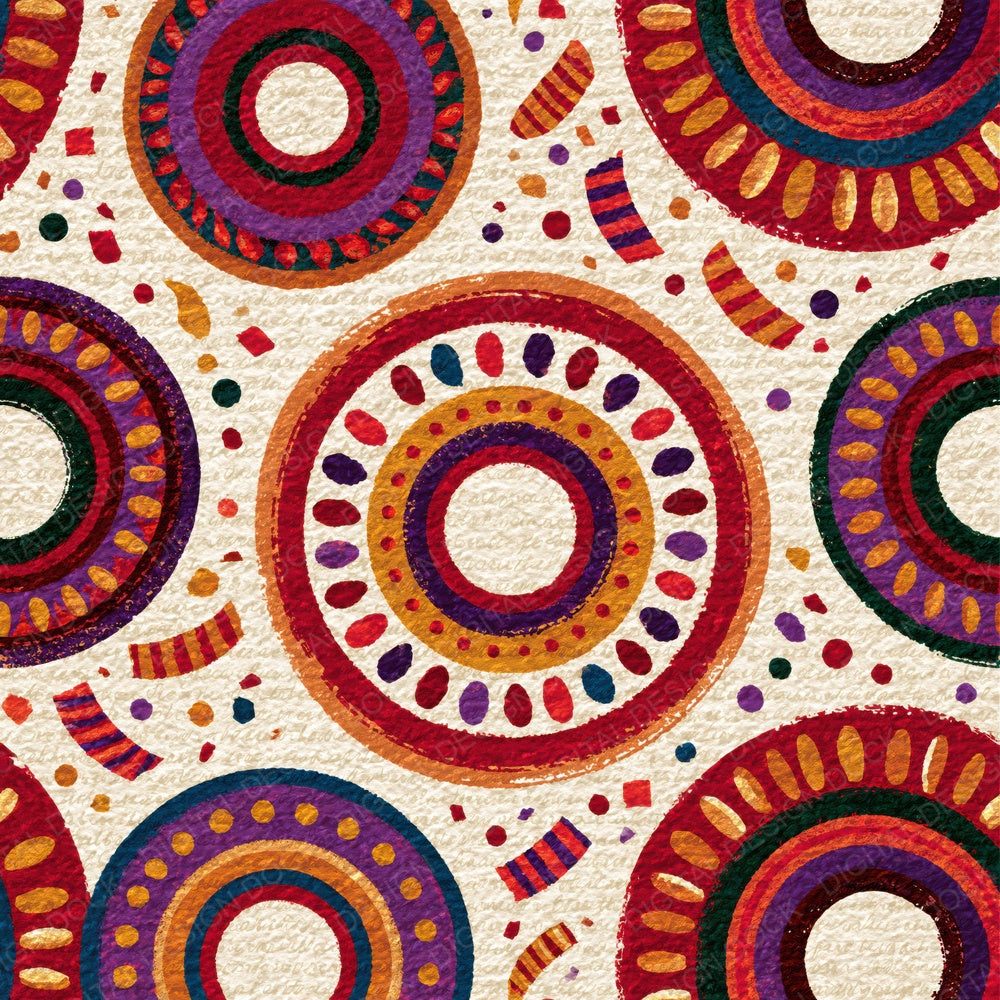 Mexican Folk Art Circus Rings Cherry Ivory Digital Paper Pack (DDD015356)