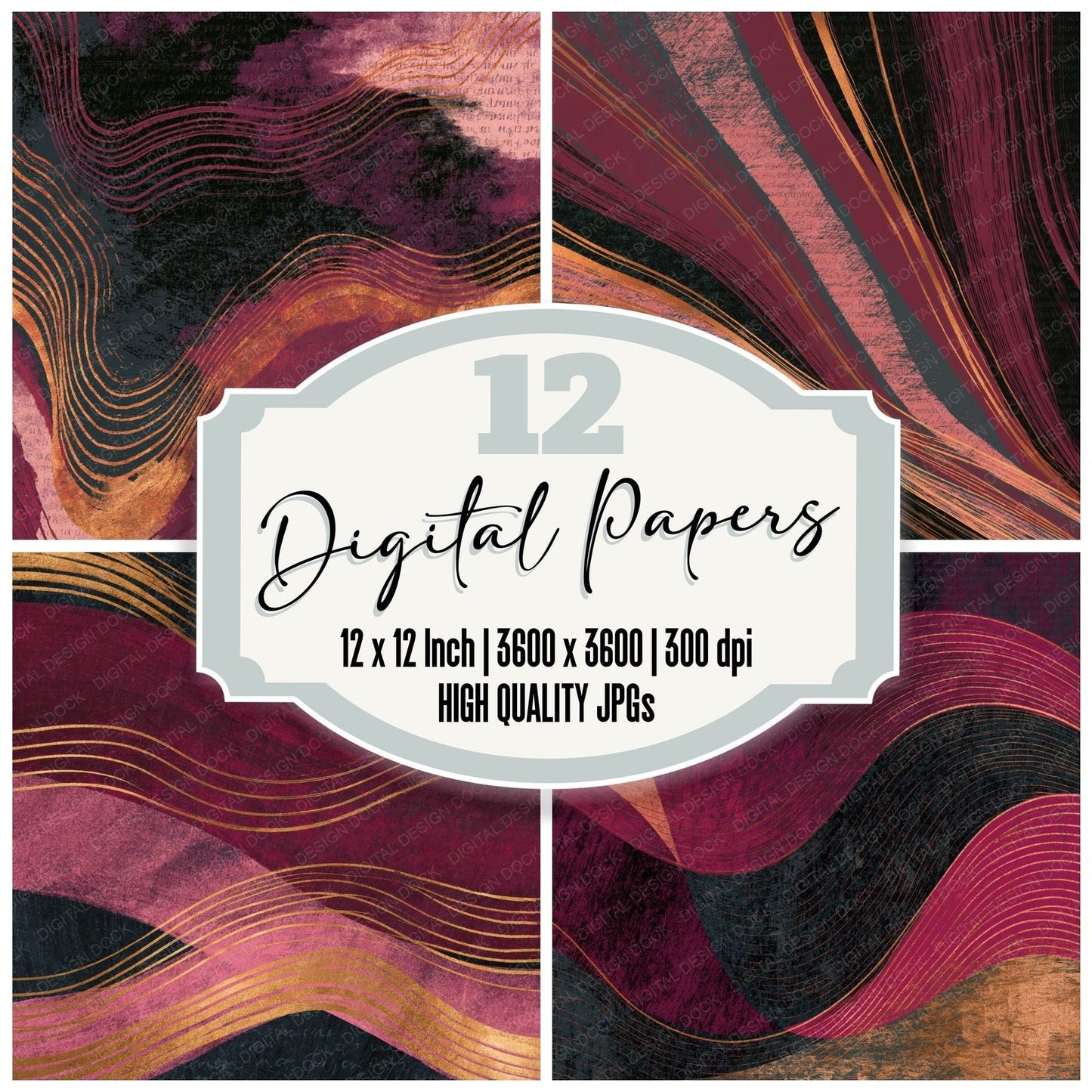 Scratchboard Blush Burgundy Charcoal Tonal Digital Paper Pack (DDD015359)