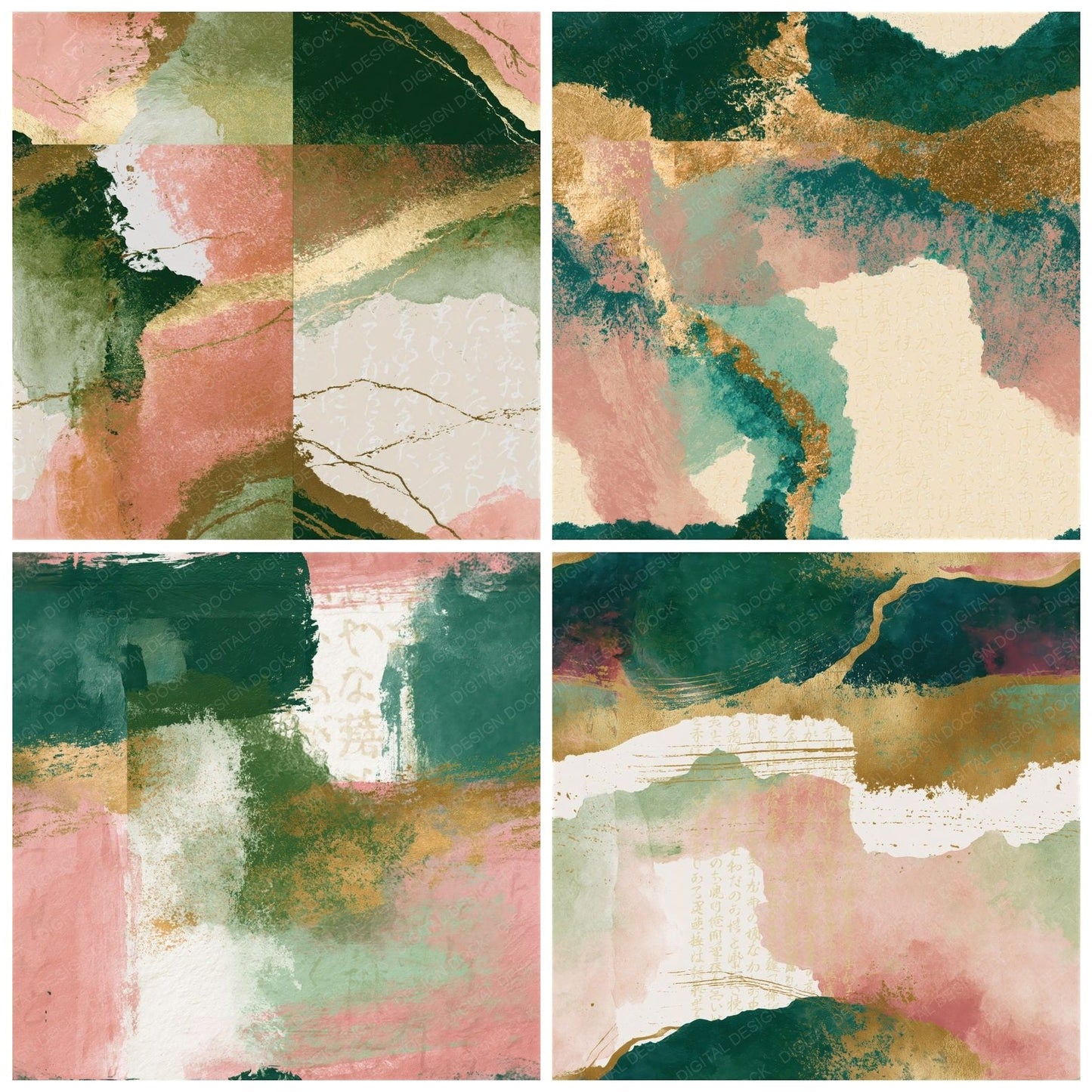 Surrealist Green Blush Abstract Seamless Digital Paper Pack (DDD015362)