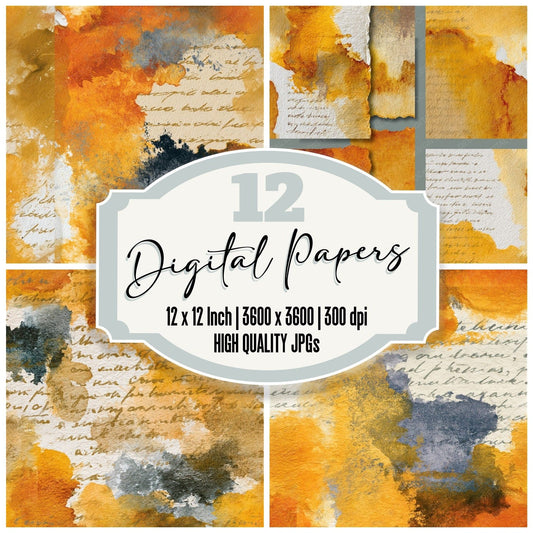 Watercolour Amber Butter Bone Abstract Seamless Digital Paper Pack (DDD015363)