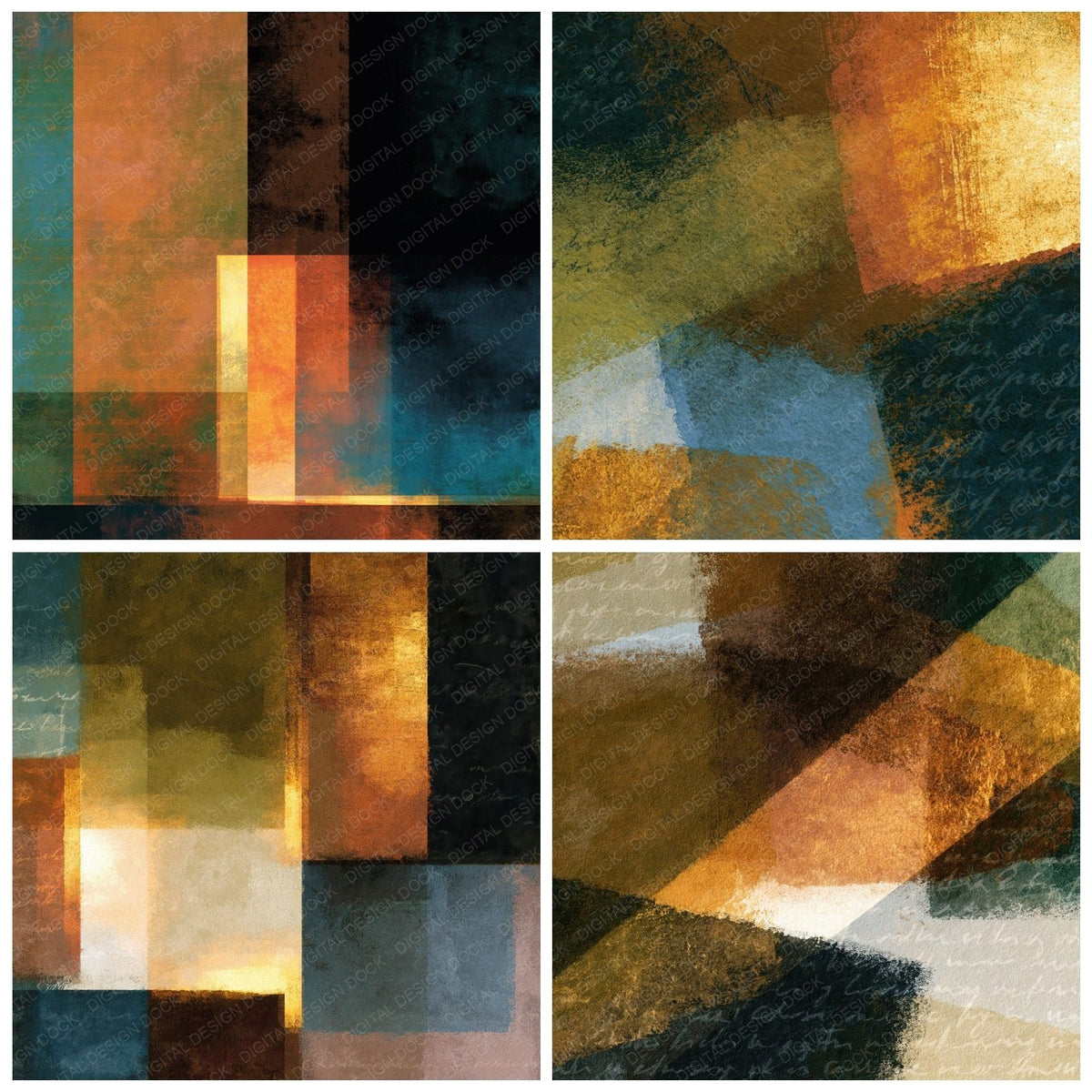 Four X-ray Sepia Oat Olive Tonal digital papers from the pack shown in a grid