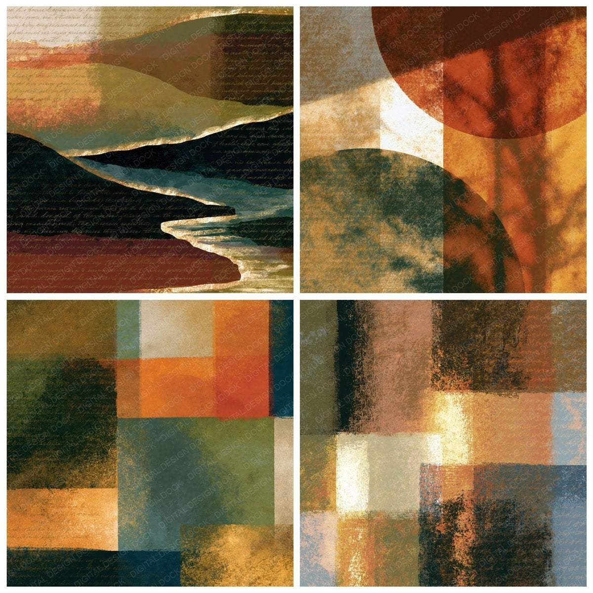 Four more X-ray Sepia Oat Olive Tonal digital papers from the pack shown in a grid