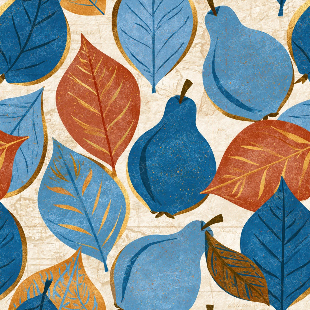 Folk Art Guavas Cobalt Terracotta Digital Paper Pack (DDD015369)