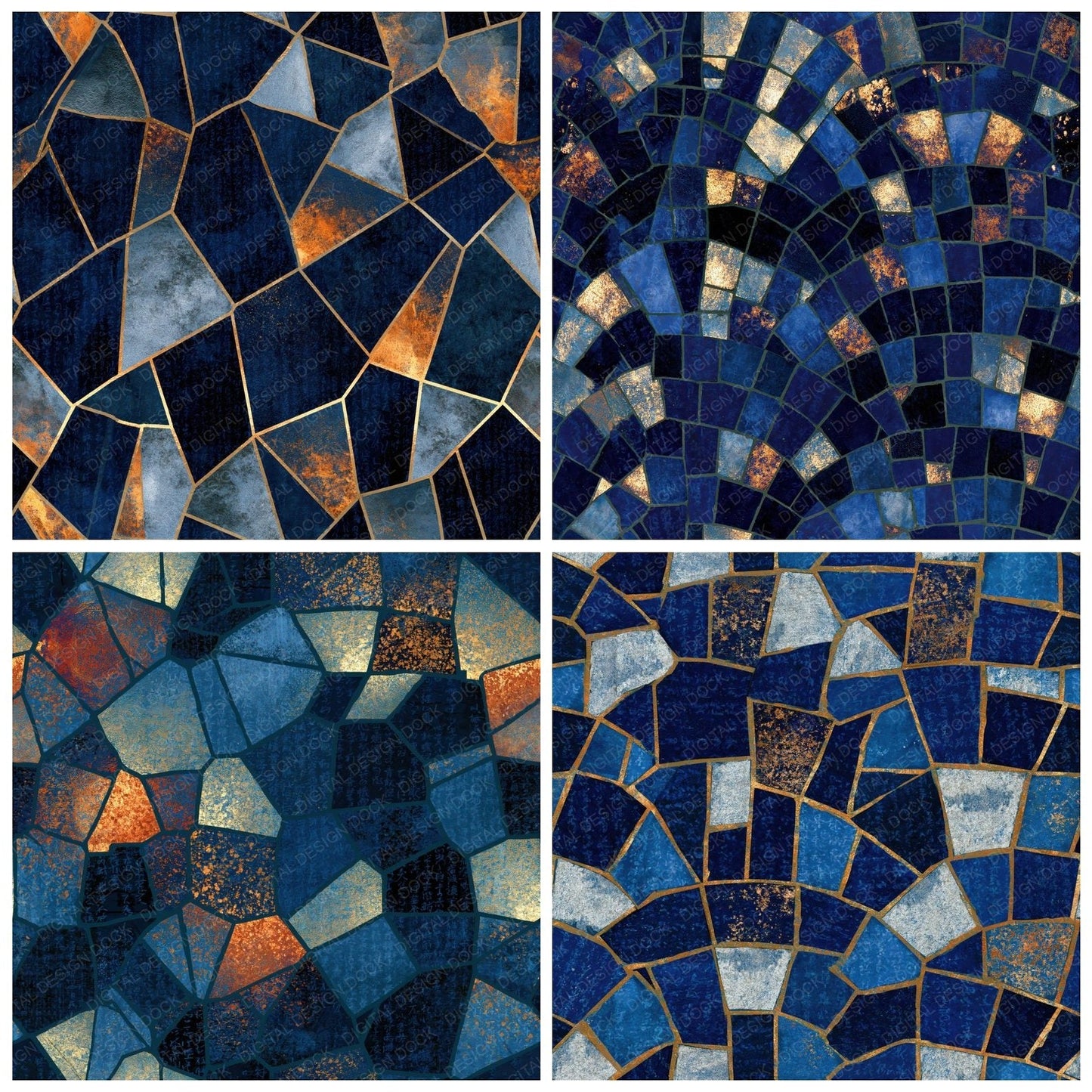 Mosaic Midnight Silver Navy Seamless Digital Paper Pack (DDD015374)