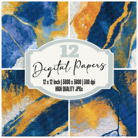 Surrealist Cobalt Yellow Abstract Digital Paper Pack (DDD015381)