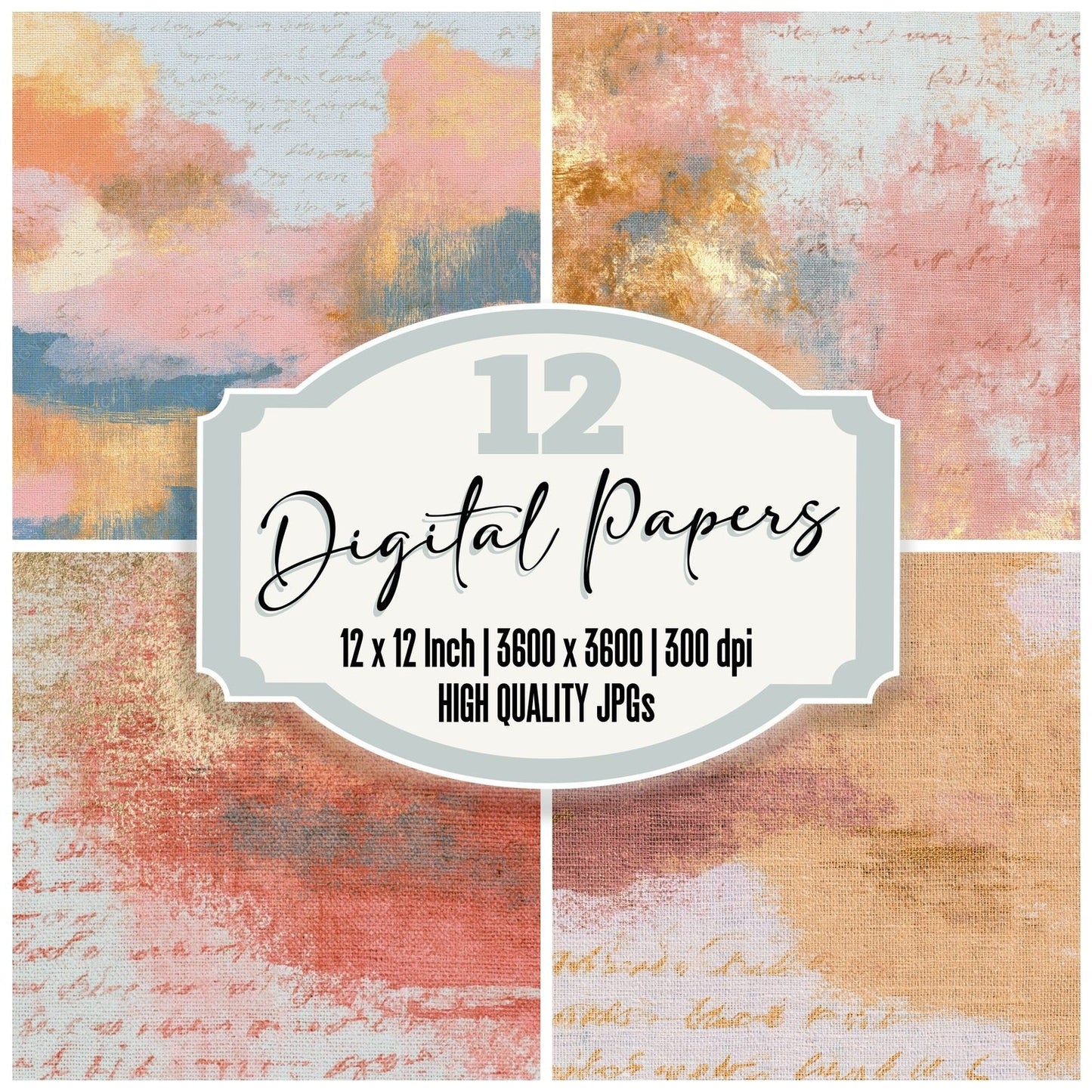 Tapestry Apricot Rose Abstract Digital Paper Pack (DDD015382)