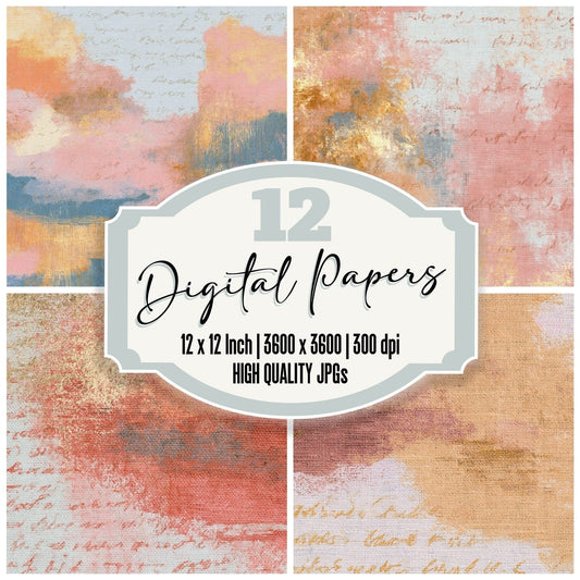 Tapestry Apricot Rose Abstract Digital Paper Pack (DDD015382)
