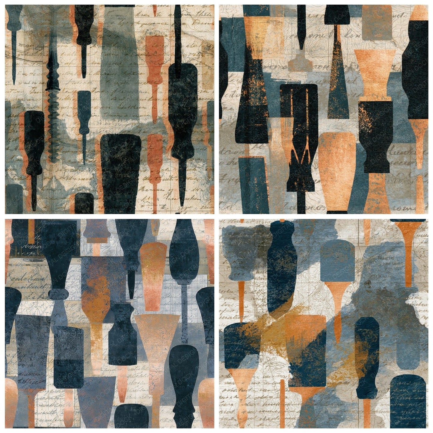 Antique Map Screwdrivers Oyster Seamless Digital Paper Pack (DDD015385)