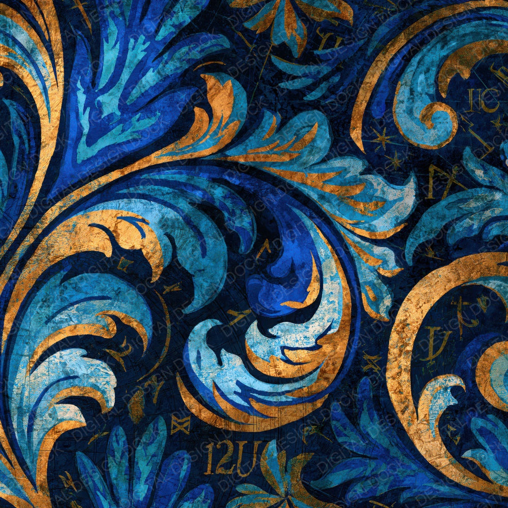 Another Baroque Palm Reading Electric Blue Navy digital paper shown full size