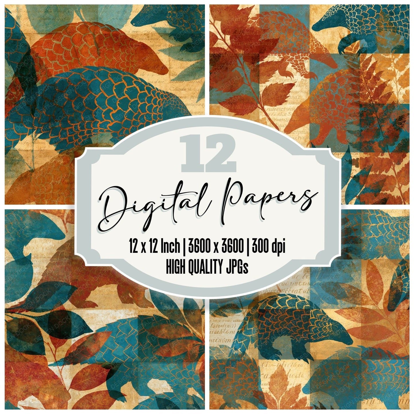 Blueprint Pangolin Rust Turquoise Digital Paper Pack (DDD015388)