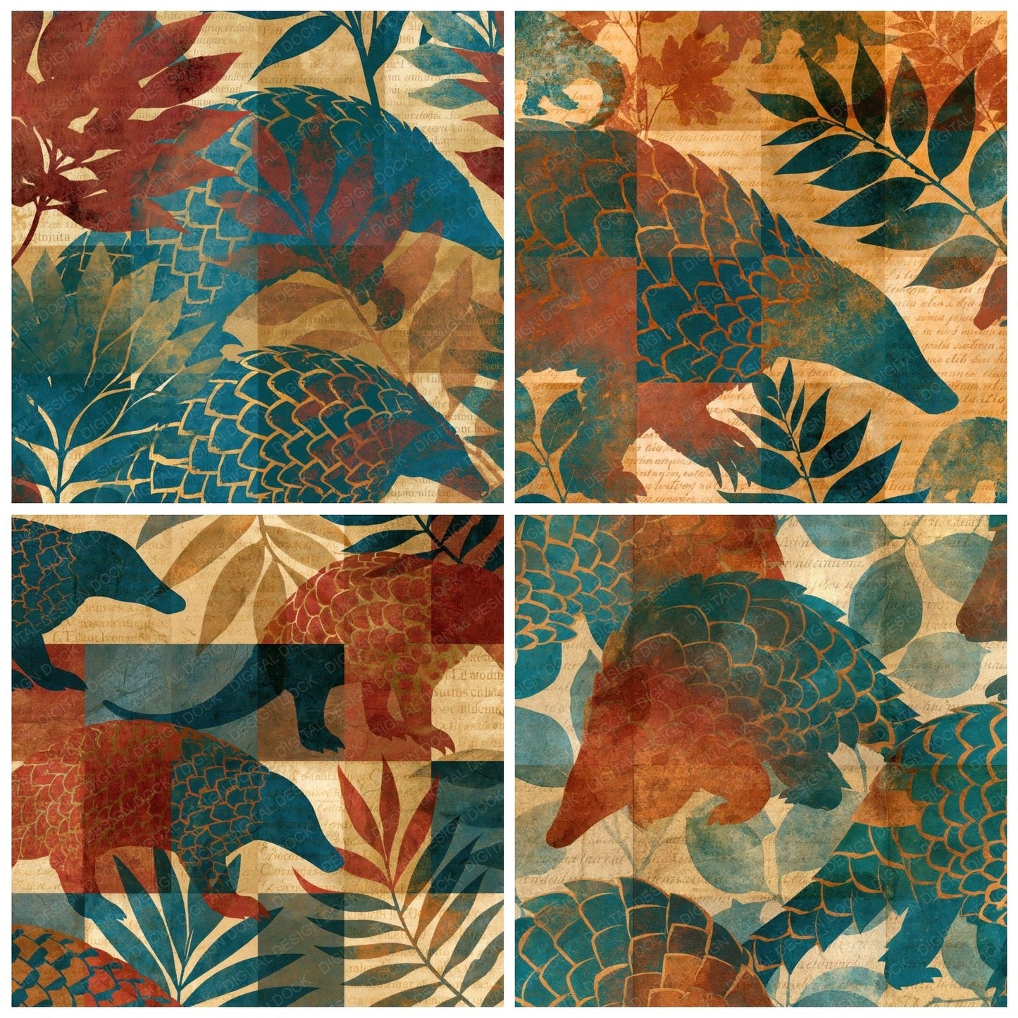 Blueprint Pangolin Rust Turquoise Digital Paper Pack (DDD015388)