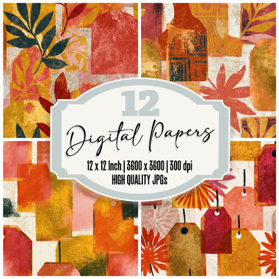Bohemian Evidence Tags Coral Gold Seamless Digital Paper Pack (DDD015389)