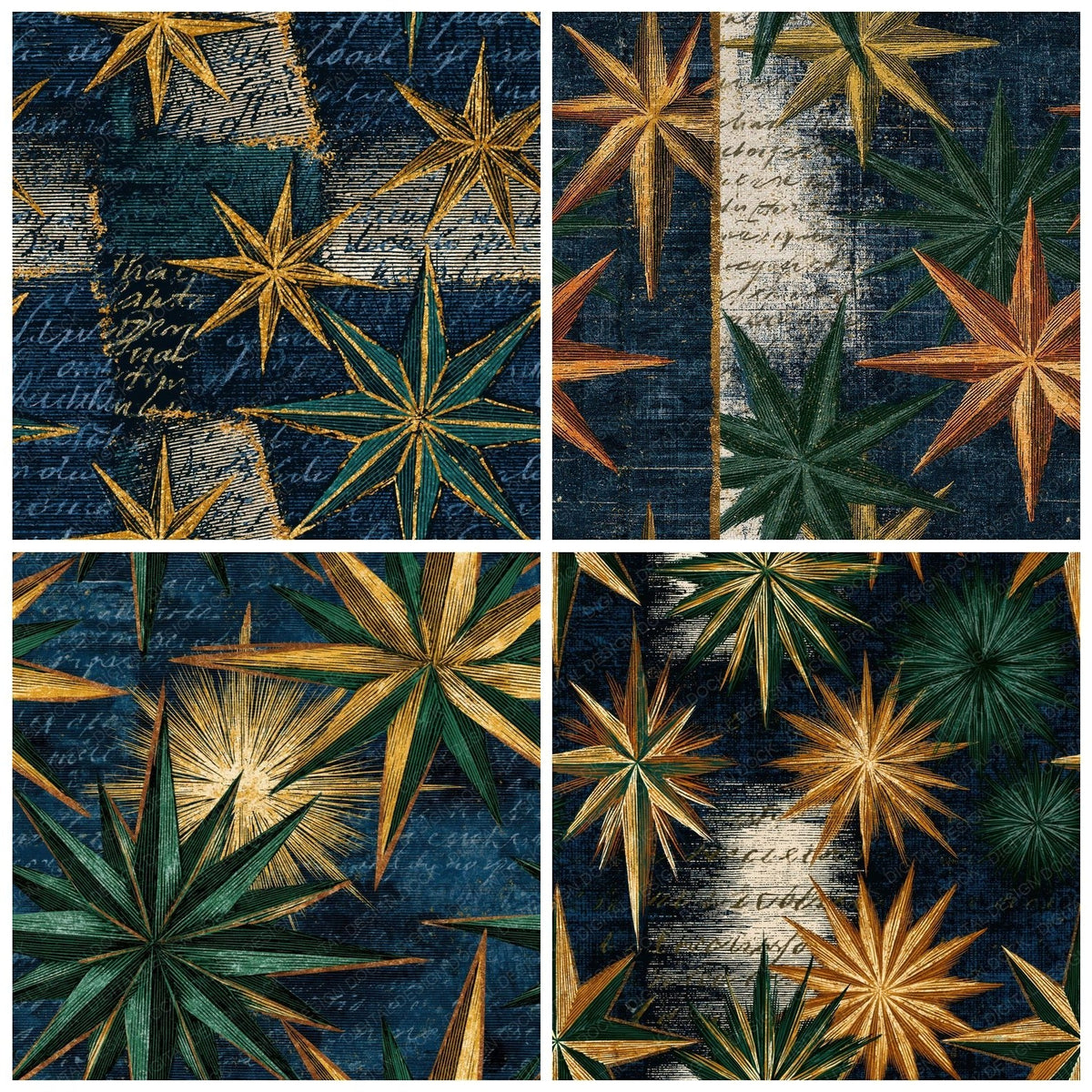 Four Engraving Wind Rose Palm Ochre Seamless digital papers from the pack shown in a grid