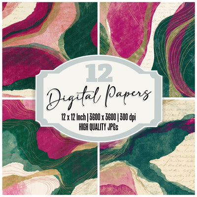 Etching Magenta Jungle Green Abstract Digital Paper Pack (DDD015393)