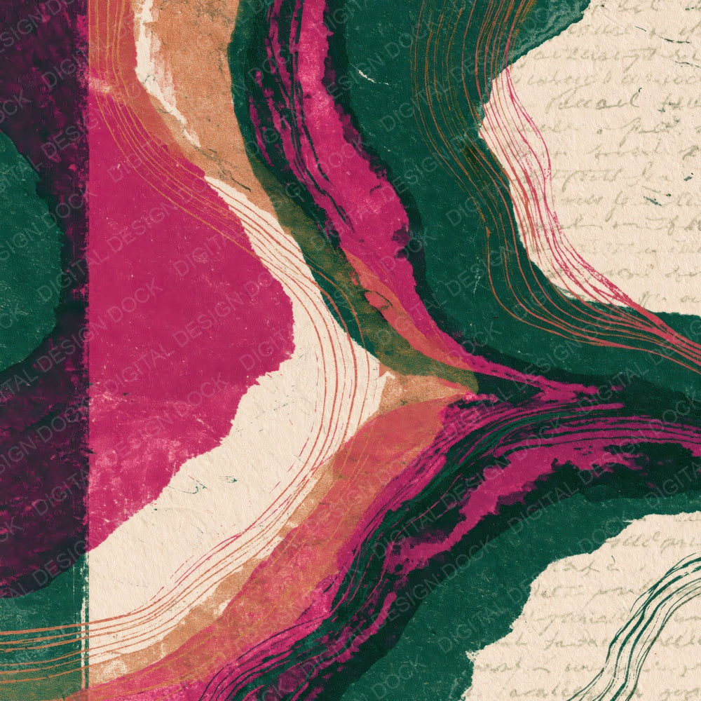 Etching Magenta Jungle Green Abstract Digital Paper Pack (DDD015393)